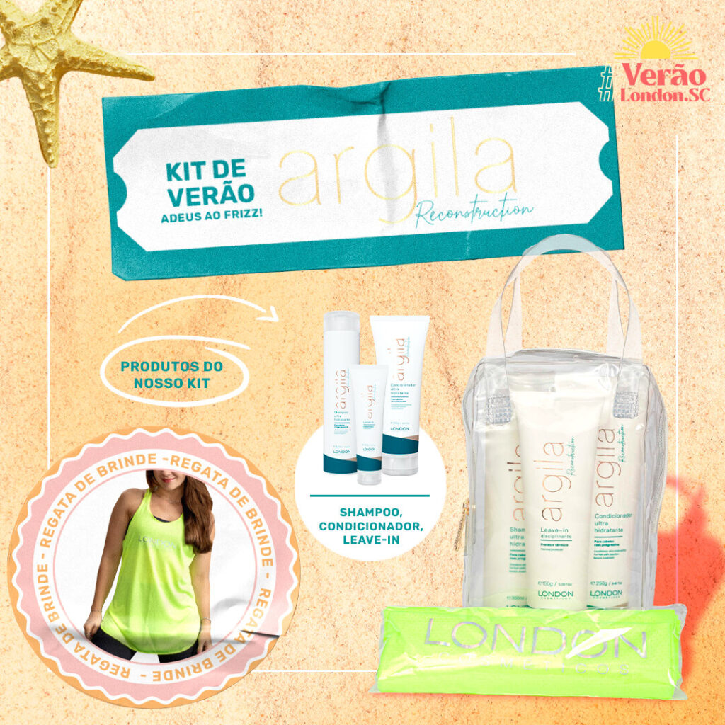 kit de verão com produtos home care da linha argila reconstruction da london cosméticos