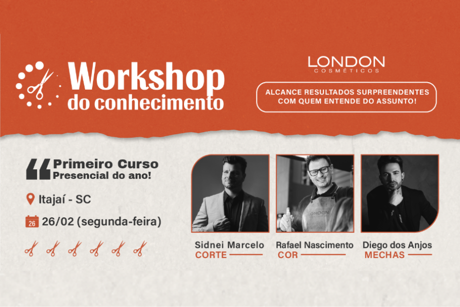 Curso Workshop do Conhecimento de cor, corte e mechas para cabeleireiros profissionais